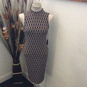 Forever 21 Contemporary Rust/Navy Button Neck Cutout Back Dress